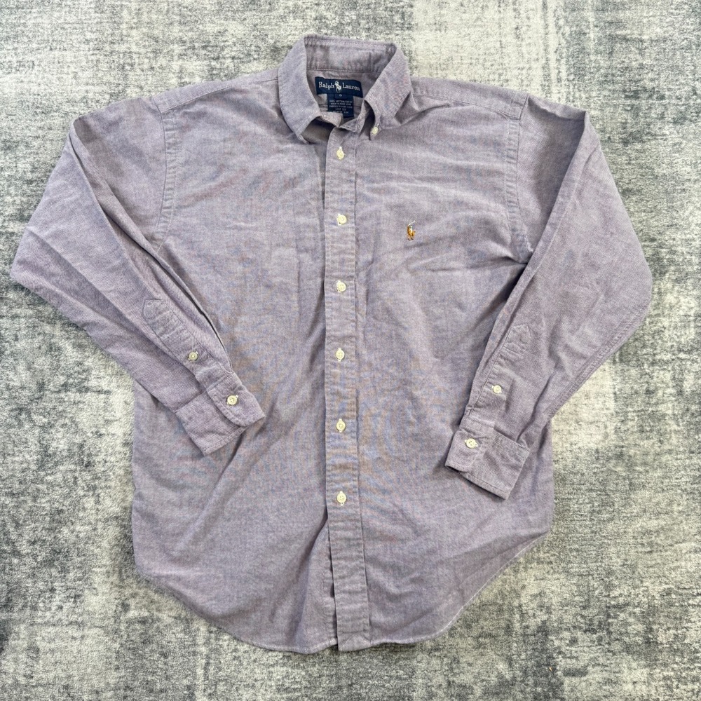 VTG Polo Ralph Lauren Oxford Shirt Womens 6 Purple OCBD Top Flesh Pony 90s Ivy